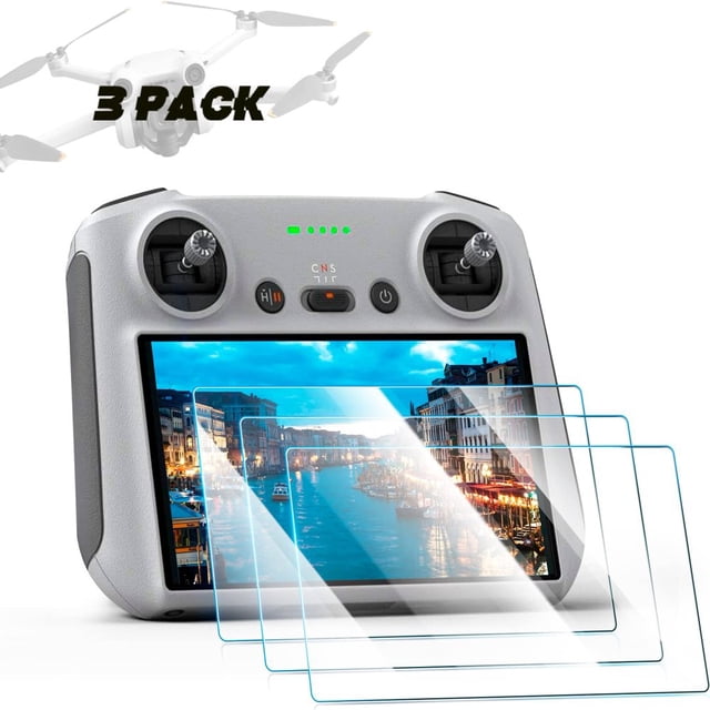 OUSITAID Mini 3 Pro Protecteur d'Écran, un Lot de 3 Protecteurs en Verre Trempé de Dureté 9H Conçus pour le Contrôleur Intelligent RC DJI Mini 3 Pro. Présente des Propriétés Anti-Rayures, Étanches et une Épaisseur Ultra Mince de 0,2 mm pour une Expérience Tactile Sans Couture. Accessoire de drone Idéal avec silicone Autocollant pour une installation Facile.