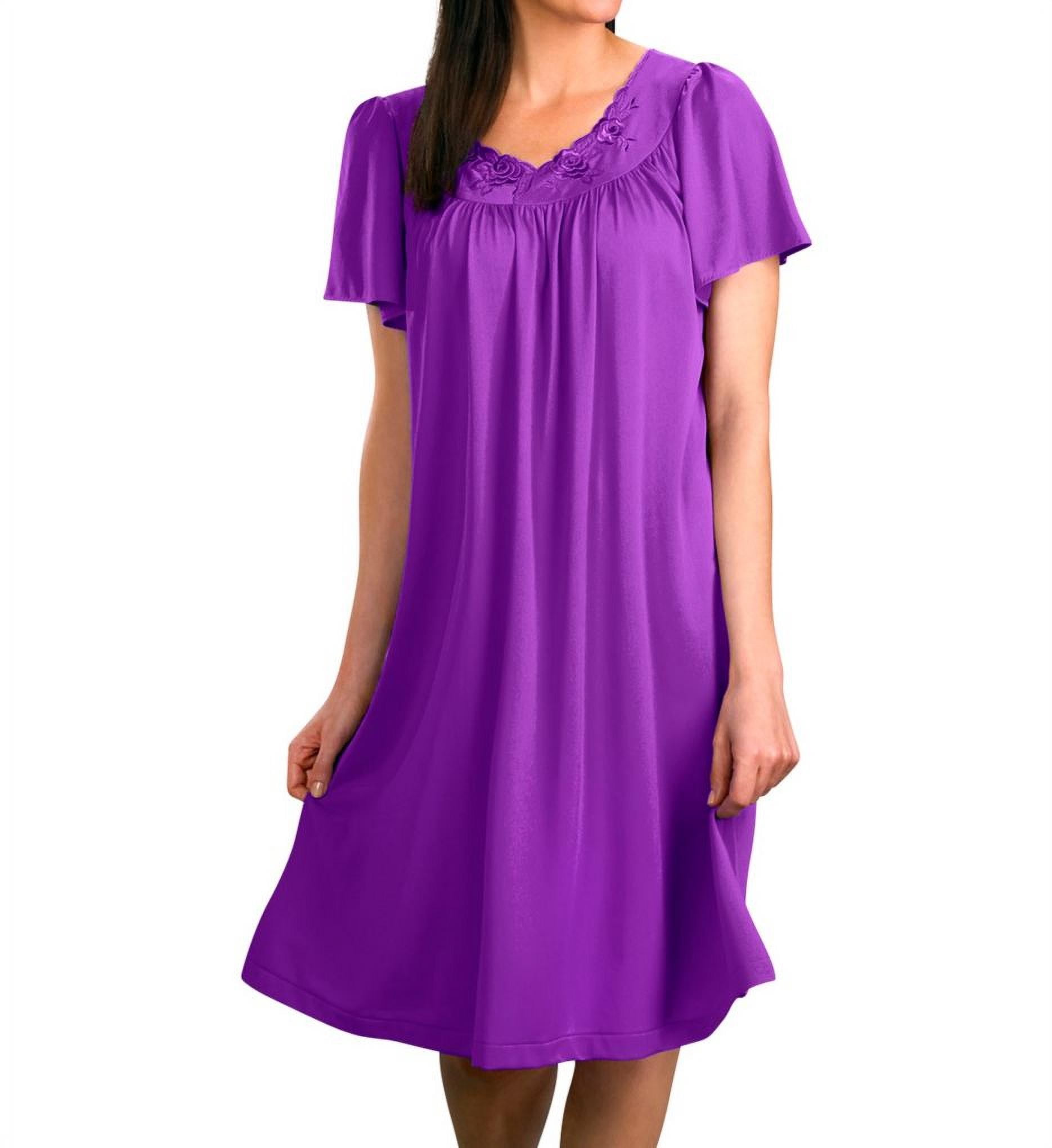 Women's Shadowline 36280 Petals Short Sleeve Gown (Purple M)