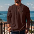 thumbnail image 2 of zbxnLI Mens Linen Shirts Drawstring V Neck Long Sleeve Shirt Lightweight Spring Fall Long Sleeve T-Shirts, 2 of 8