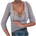 thumbnail image 1 of CEHVOM Women's Casual Solid Drawstring Tight Long Sleeve Pullover Tops, 1 of 4