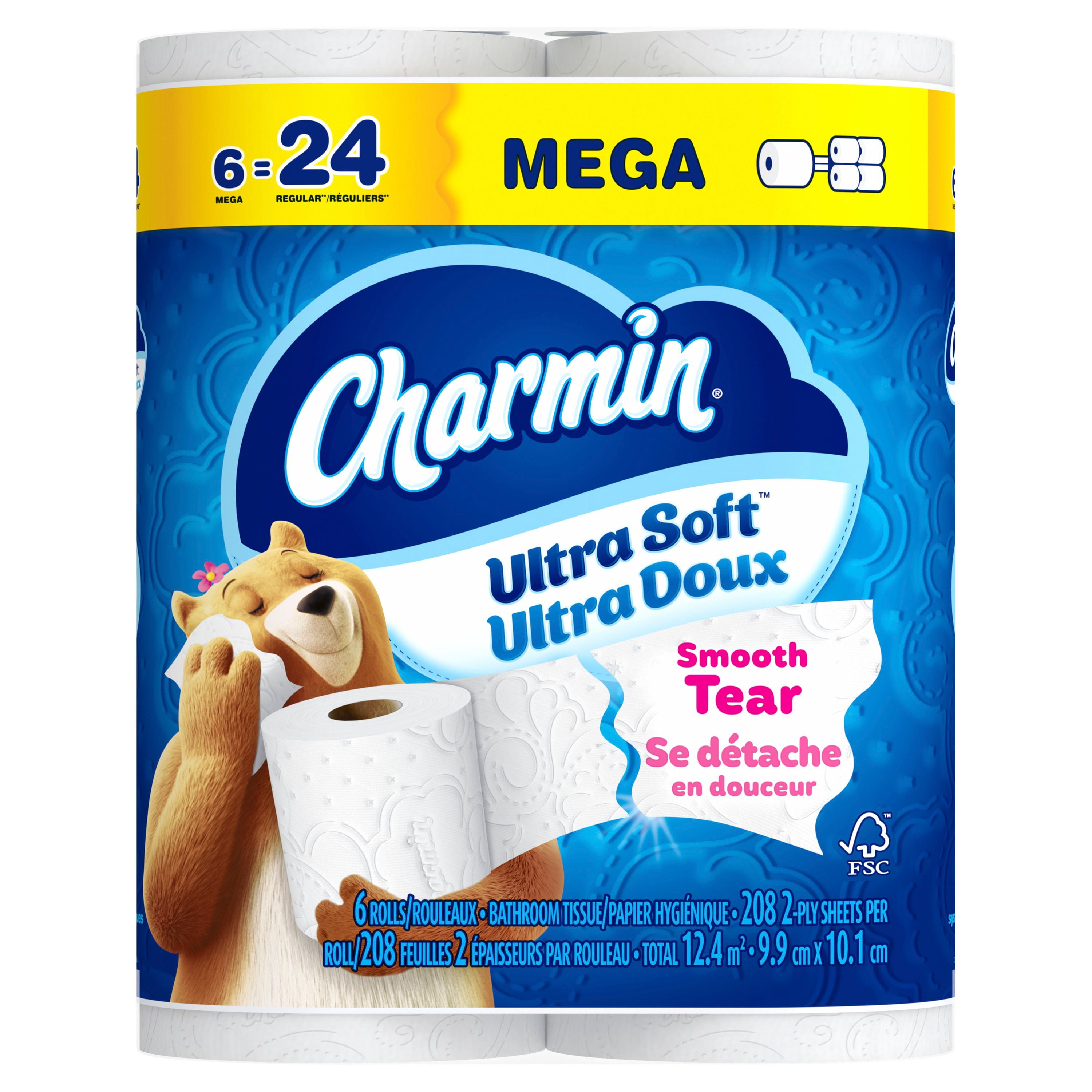 Charmin Ultra Doux, Papier Hygiénique 2 Épaisseurs, 6 Rouleaux (l'Équivalent de 24 Rouleaux Réguliers)