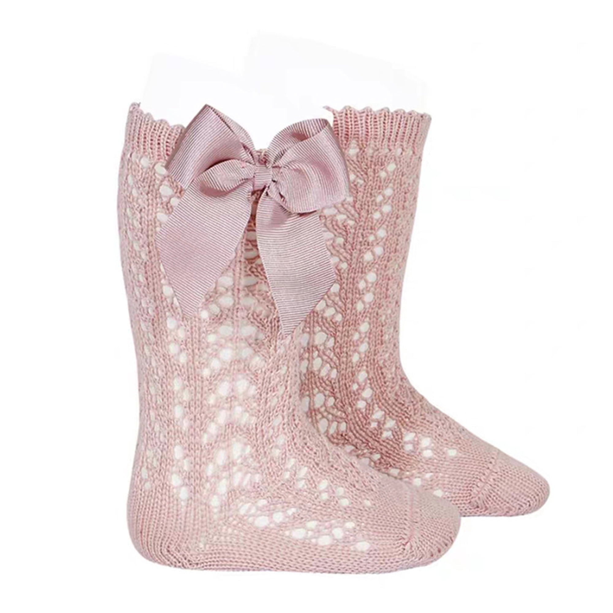 Kmbangi Infant Girl Medium Tube Socks, Bowknot Cut Out Solid Color Stockings