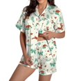 thumbnail image 2 of Pyjama pour Femmes en Satin Imprimé Graphique, Mignon, Tenue de Nuit, Boutons, Hauts à Manches Courtes, Ensembles de Shorts, 2 of 5