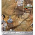 thumbnail image 1 of Soimoi Modal Satin Fabric Flower Vase,Cat & Girl Human Figure Print Sewing Fabric Yard 42 Inch Wide, 1 of 3