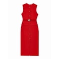 thumbnail image 1 of Robes de Travail pour Femmes Robe Longue Formelle Sans Manches Boutonnée Élégante Tenue de Bureau avec Ceinture Rouge P, 1 of 4