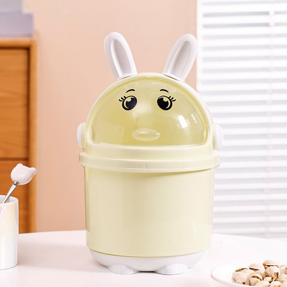 Wzzjkit Desktop Trash Bin with Dusts Cover Cute Bunny Mini Trash Bin Household Miscellaneous Bin Papers Basket with Bag Easy To Clean