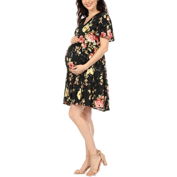 White Mark Floral Print Short Sleeve V-Neck Maternity Dress (Women's)