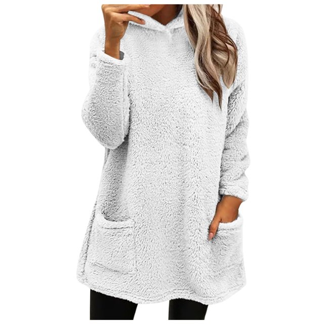 Wyzesi Chandail Molletonné avec Poches Chandail à Capuchon pour Femmes Chandail Molletonné à Enfiler Manches Longues Décontracté Vacances Poches Tunique Hauts Chandails Molletonnés pour Femmes Chandails Molletonnés pour Femmes Col Ras du Cou avec Boutons