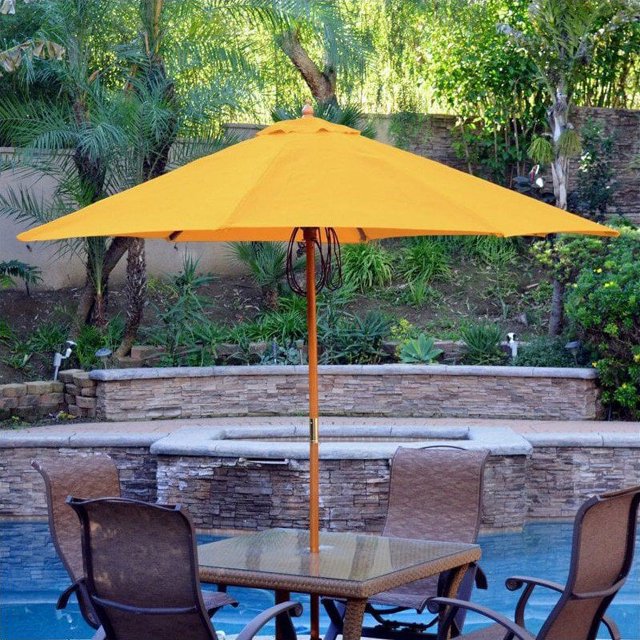 Jeco 9' Wood Market Patio Polyester Umbrella in Yellow