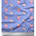 thumbnail image 1 of Soimoi Blue Poly Georgette Fabric Pink Flower & Check Printed Craft Fabric by The Yard 42 Inch Wide, 1 of 5