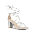 thumbnail image 1 of BLISSFUL STEP Women's Shoes Open Toe Lace Up Block Heel Strappy Heels Silver 7, 1 of 8
