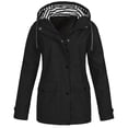 thumbnail image 2 of Women Solid Rain Jacket Outdoor Plus Size Waterproof Hooded Raincoat Windproof, 2 of 9