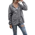 thumbnail image 3 of Women's Casual Hooded Jacket Lightweight Waterproof Rain Windbreaker Solid Color Zipper Drawstring Raincoat, 3 of 8
