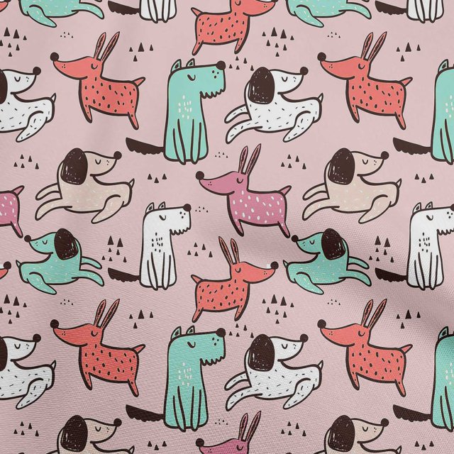 oneOone Cotton Silk Light Pink Fabric Dog Cartoon Craft Projects Decor Fabric Printed By The Yard 42 Inch Wide-SL