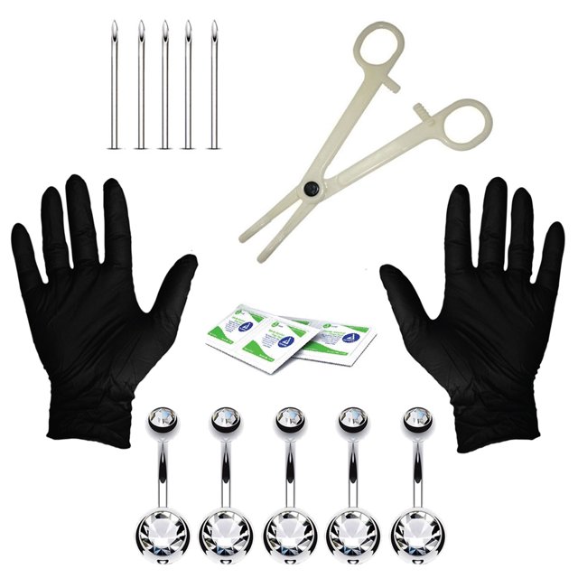 BodyJ4You 15PCS Professional Piercing Kit Stainless Steel 14G Clear CZ Belly Navel Ring Body Piercing Set