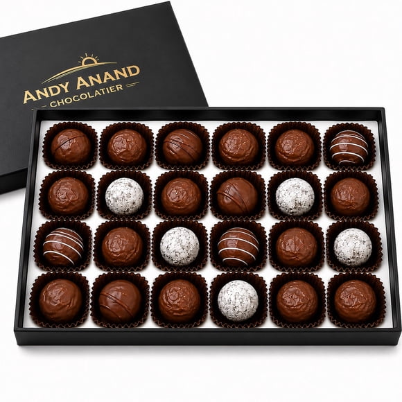 Andy Anand Belgian Chocolate Truffles, Champagne, Rum, Irish Cream & Coffee Flavors, 24 pc Gift Box