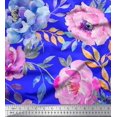 thumbnail image 1 of Soimoi Blue polyester Crepe Fabric Leaves & Floral Fabric Prints by Yard 52 Inch Wide, 1 of 3