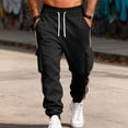 thumbnail image 4 of Ceisia Men Solid Color Loose Casual Pants Elastic Waist Drawstring Sports Gift Work Trousers, 4 of 9