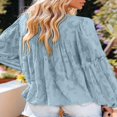 thumbnail image 4 of Womens Bell Sleeve Blouse Crewneck Lace Tops Floral Textured Babydoll Shirts, 4 of 7