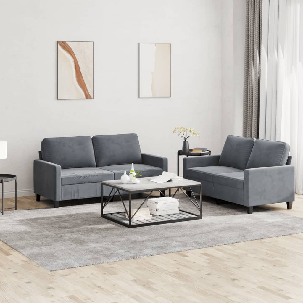 vidaXL Ensemble de Canapé 2 Pcs avec Coussins Velours Gris Foncé