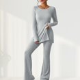 thumbnail image 3 of Women Crewneck Tops & Wide Leg Pant Set Simple Slouchy Home Suits (Army Green S), 3 of 6