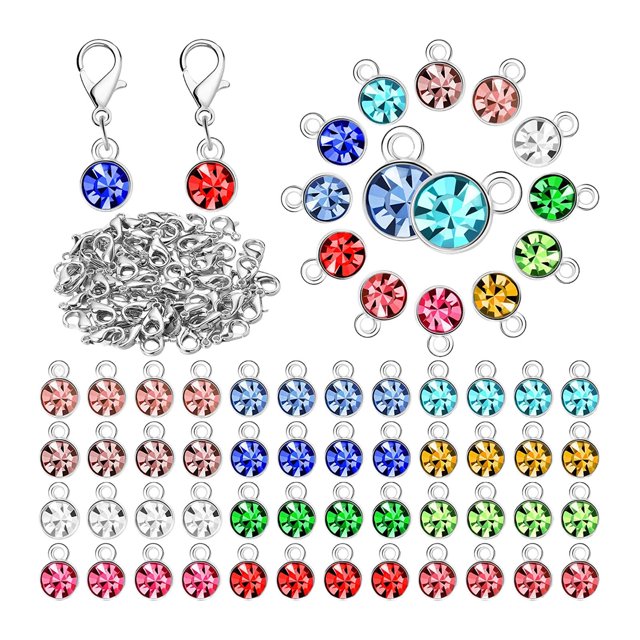simhoa 180Pcs Crystal Birthstone Charms Beads Pendants for Jewelry Making Silvery