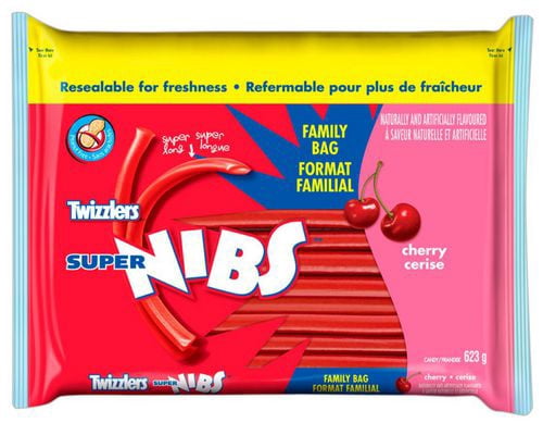 TWIZZLERS SUPER NIBS Cherry Candy, Family Bag, 623g