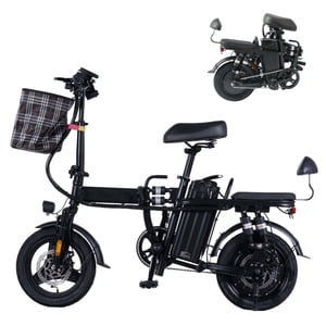 14" Vélo électrique pliant avec panier avant 500W Hauteur maximale 750W jusqu'à 20Mph 50Miles LCD 48V15Ah avec batterie amovible pour adulte noir