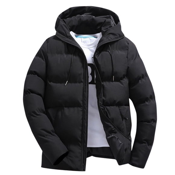 Kcodviy Men Autumn and Winter Jackets for Men Solid Zipper Hooded Loose Mens Long Wool Coats Winter Outdoor Coat Top Blouse