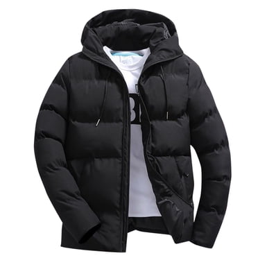 Rinsvye Men Autumn and Winter Mens Coat Snow Solid Zipper Hooded Loose Men Winter Coats with Hood Outdoor Cotton Coat Top Winter for Men Blouse Jacket