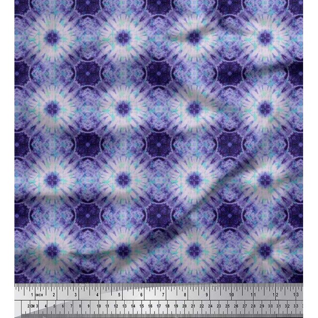 Soimoi Rayon Fabric Check Tie-Dye Printed Fabric 1 Yard 56 Inch Wide