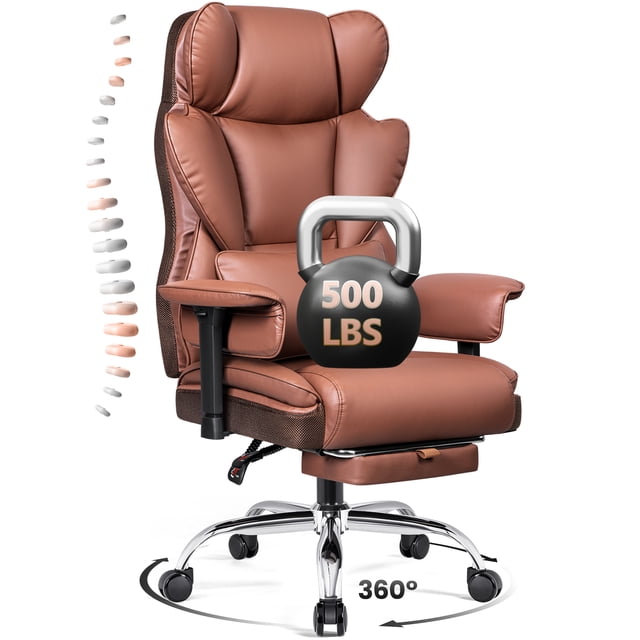 COOLHUT Large Executive Office Chair with Adjustable Armrests and Footrest, High Back PU Leather Computer Chair with Lumbar Support, for Big and Tall Users, for Home Office or Computer Desk Use