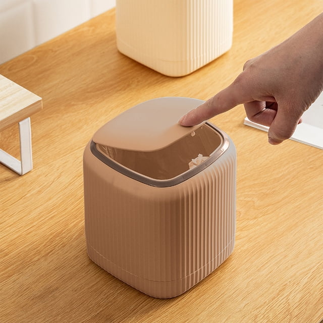 ZZkhGO Press Button Countertop Trash Can, Small Waste Bin with Lid for Bedside Table, Compact Garbage Bin for Bathroom Desk Kitchen