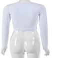 thumbnail image 4 of Women Sexy Slim Crop Tops Deep V-Neck Front Lace-up Base Shirt, 4 of 6