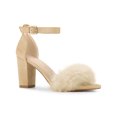 thumbnail image 1 of BLISSFUL STEP Women's Faux Fur Ankle Strap Block Heel Open Toe Sandals Beige 6, 1 of 7