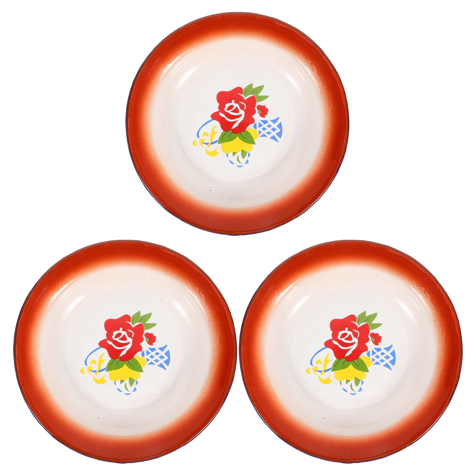 Miangastore 3 Pcs Assiette Vintage Émaillée Multifonctionnelle Assiette de Fruits Récipient Alimentaire Vaisselle Motif Aléatoire