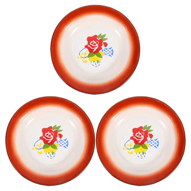 3 Pcs Assiette Émaillée Vintage Multifonctionnelle Assiette de Fruits Récipient Alimentaire Vaisselle Motif Aléatoire