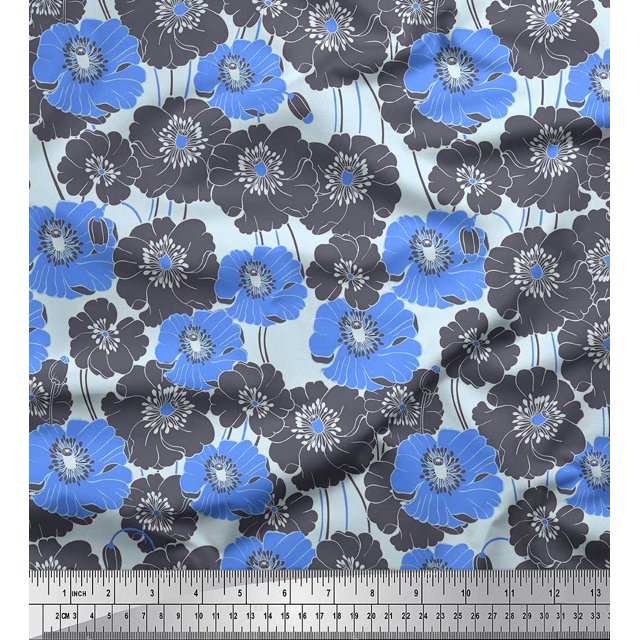 Soimoi polyester Crepe Fabric Artistic Flower Decor Fabric Printed Yard 52 Inch Wide