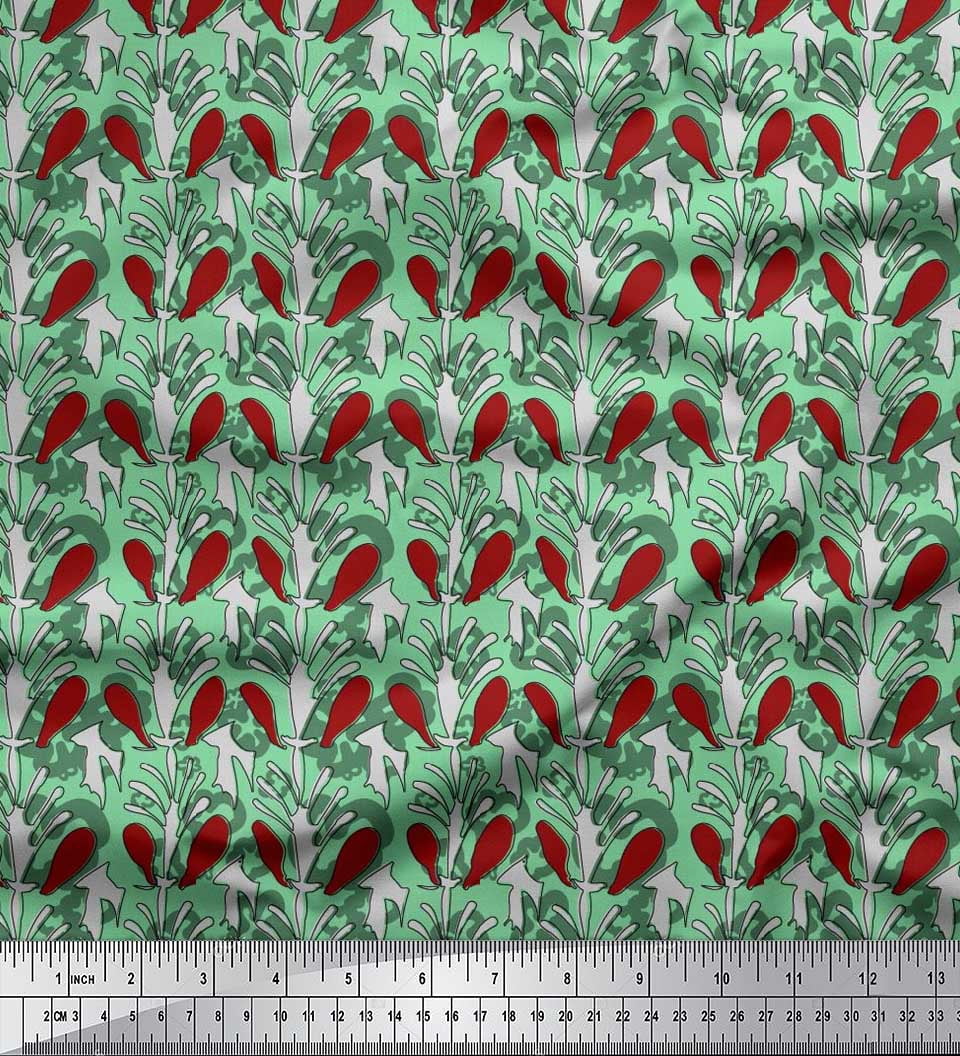 Soimoi Poly Georgette Fabric Leaves & Floral Block Printed Craft Fabric by The Yard 42 Inch Wide
