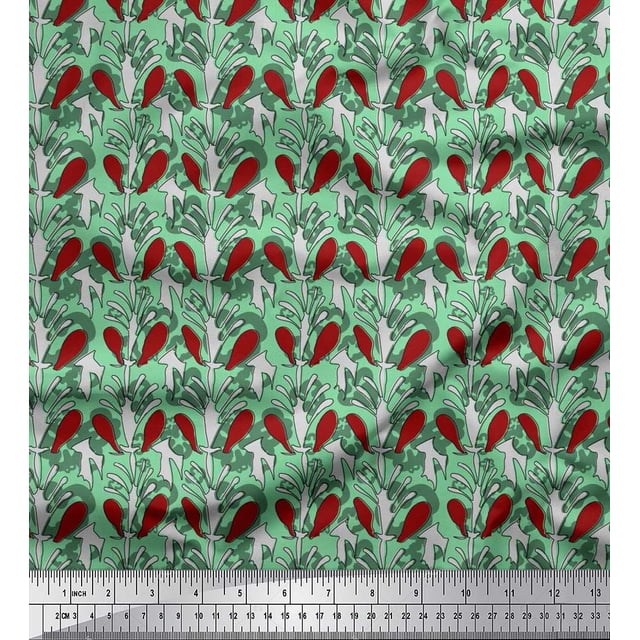 Soimoi Polyester Crepe Fabric Leaves & Floral Block Printed Craft Fabric by The Yard 42 Inch Wide