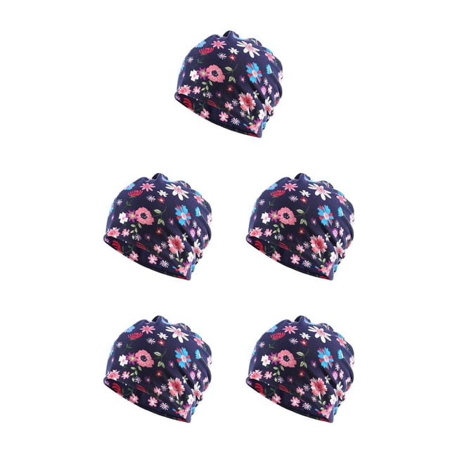 Transemion Bonnet Décontracté Musulman Hijab Imprimé Floral Turban Coloré Protection des Oreilles Ajustable Bonnet de Nuit Bleu Fleur 5Set