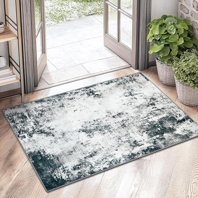 KIRFEIHT Modern Abstract Small Area Rug 2x3 Machine Washable Rug Non Slip Kitchen Rug Stain Resistance Mat for Entryway Low Pile Faux Wool Carpet Indoor Entrance Area Rug Soft Carpet for Pets