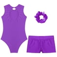 thumbnail image 4 of RUNQHUI Kids Girls Gymnastics Dance Active Outfit Sleeveless Patchwork Rhinestones Leotard with Shorts Purple 12, 4 of 7