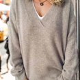 thumbnail image 2 of Timegard Womens Sweaters V Neck Long Sleeve Pullover Solid Color Oversized Tops Loose Comfy Blouses, 2 of 6
