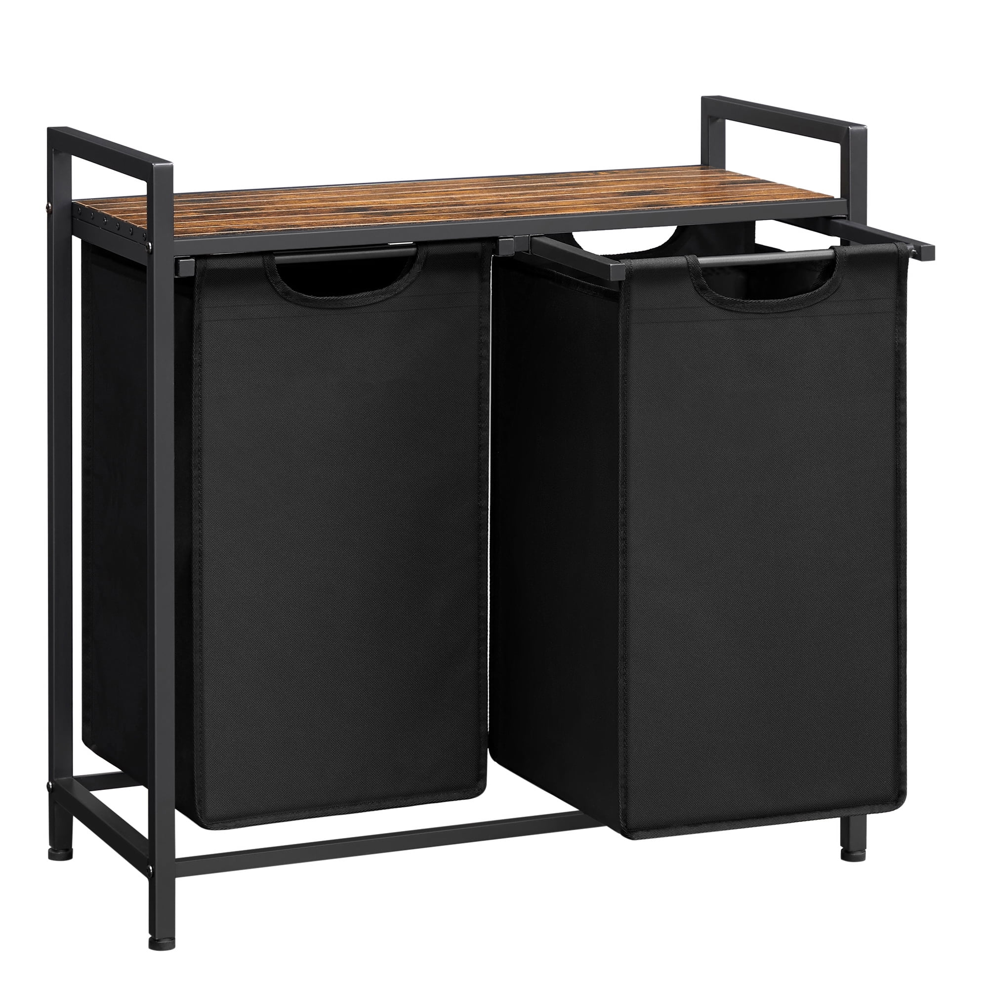 Laundry Hamper Organizer Laundry Basket Laundry Sorter with 2 Pull-Out and Removable Bags, Shelf, Metal Frame, 2 x 12.1 Gallons, 28.8 x 13 x 28.4 Inches