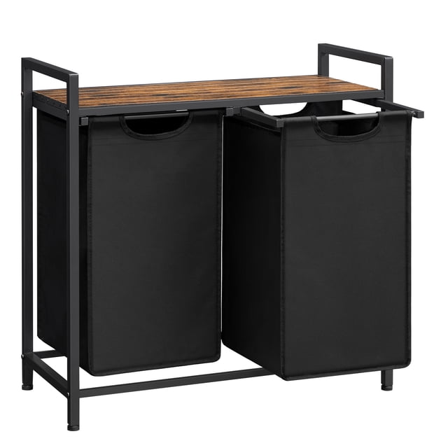 Laundry Hamper Organizer Laundry Basket Laundry Sorter with 2 Pull-Out and Removable Bags, Shelf, Metal Frame, 2 x 12.1 Gallons, 28.8 x 13 x 28.4 Inches