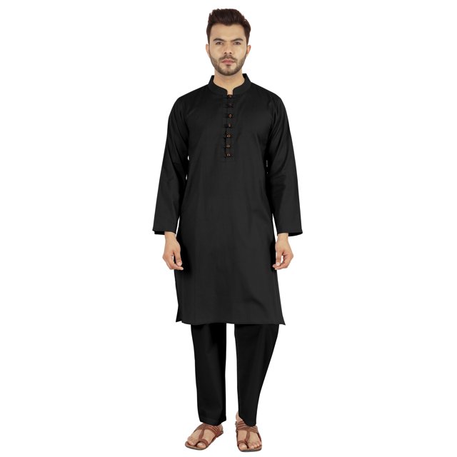 Atasi Ensemble Kurta Pyjama 2 Pcs pour Homme, Col Henley, Kurta Long Décontracté