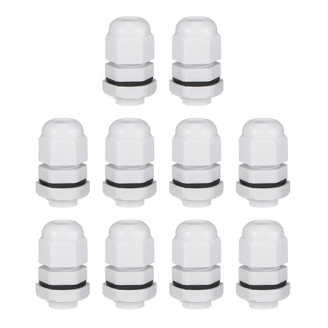 Unique Bargains M12x1.5 Presse-Étoupe 2mm-5mm Trou de Fil Étanche Joint en Nylon Réglable Écrou avec Rondelle Blanc 10 Pièces