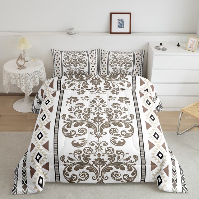 Erosebridal Bohomian Damask Bedding King Comforter Set, Aztec Floral Down Comforter, Geometric Decor, Ultra Soft