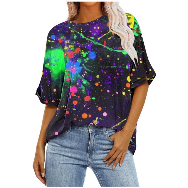 Pisexur Hauts pour Femmes Mode Décontractée Manches Courtes Col Rond T-Shirts Confortables Amples à Imprimé Floral Blouses Printemps Été Hauts Élégants à Imprimé Graphique Grande Taille Sorties S-5TG
